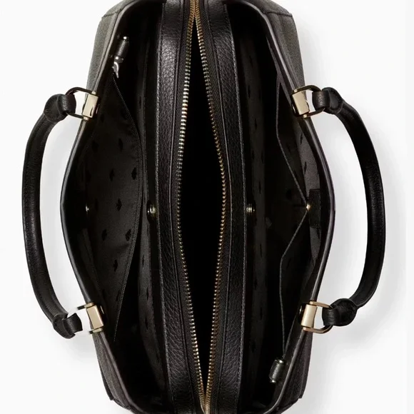♠️ Kate Spade Leila Medium Triple Compartment Satchel Black Pebbled Leather Bag - Picture 3 of 12